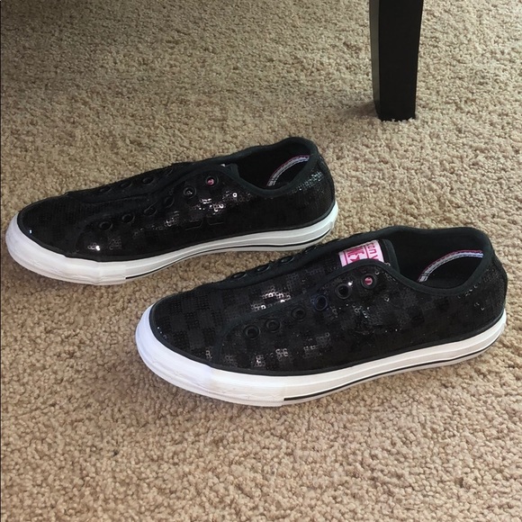 Converse Shoes - Black converse one star sparkly slip on shoes